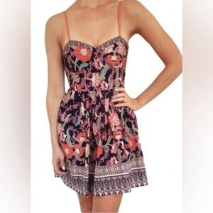 Band of Gypsies Floral Bustier Dress Navy/Coral
